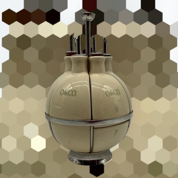 Oliviers & Co Vintage Kitchen Oils Caddy Creut Set Oils Holder MCM Collectible - Picture 3 of 15